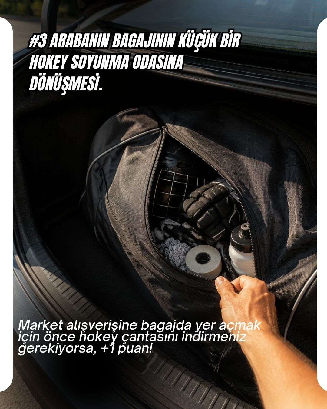 Hokey çantasının bulunduğu bagaj